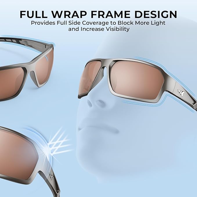 KastKing Chippewa Polarized Fishing Sunglasses, UV400 Protection Full Wrap Frame Sports Cycling Sunglasses, 1.0mm TAC Lenses