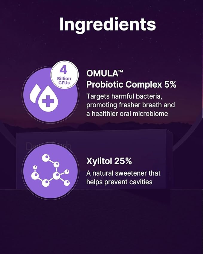 K-Nutra Dentifresh Xylitol Tabs Grape (24g, 30 Tablets) Holiday Gifts 4 Billion CFU, Sugar-Free Oral Probiotics for Teeth & Mouth, Bad Breath Gums, Safe for Bedtime, Mild Grape Flavor with OMULA