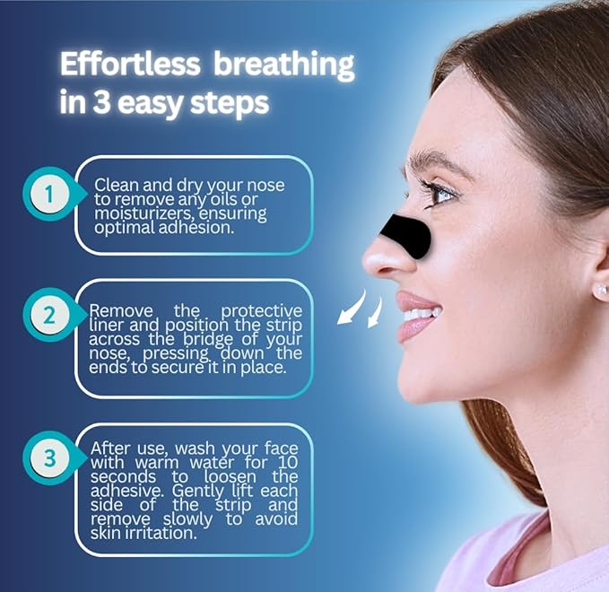 Nasal Strips for Better Breathing, 60 Count Strong Hold Nose Strips for Day & Night Use, Sweat Resistant, Comfortable Fit, Helps Reduce Snoring Sounds & Support Clear Breathing