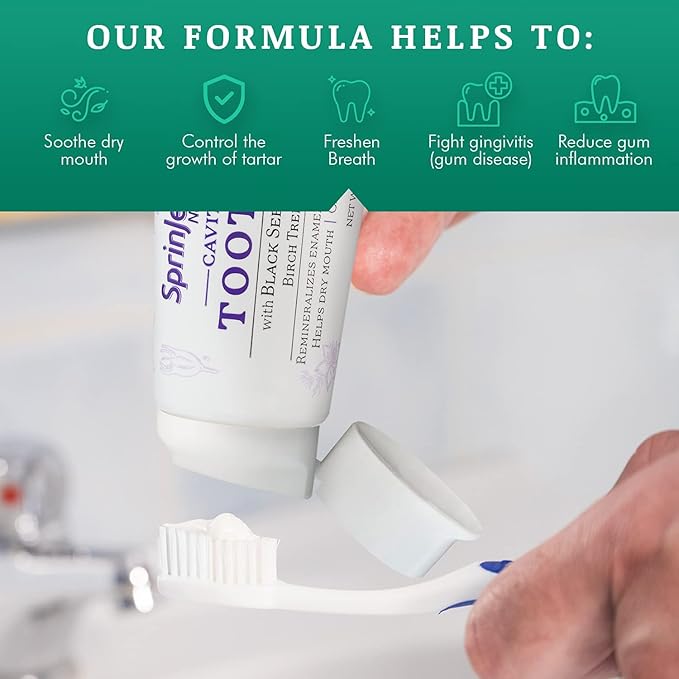 SprinJene Natural Sensitivity Relief Toothpaste – Fluoride Toothpaste for Sensitive Teeth & Cavity Protection – SLS Free with Patented Black Seed Oil & Zinc – Made in The USA (2 Pack)