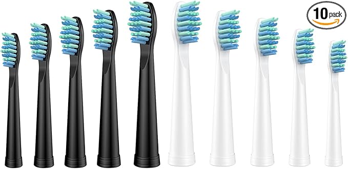 10 Pcs Electric Toothbrush Replacement Heads Compatible with Sonic-FX and Fit SnapWhite for Adults and Kids, Soft Charcoal/Nylon Bristles(5 Black+5 White)