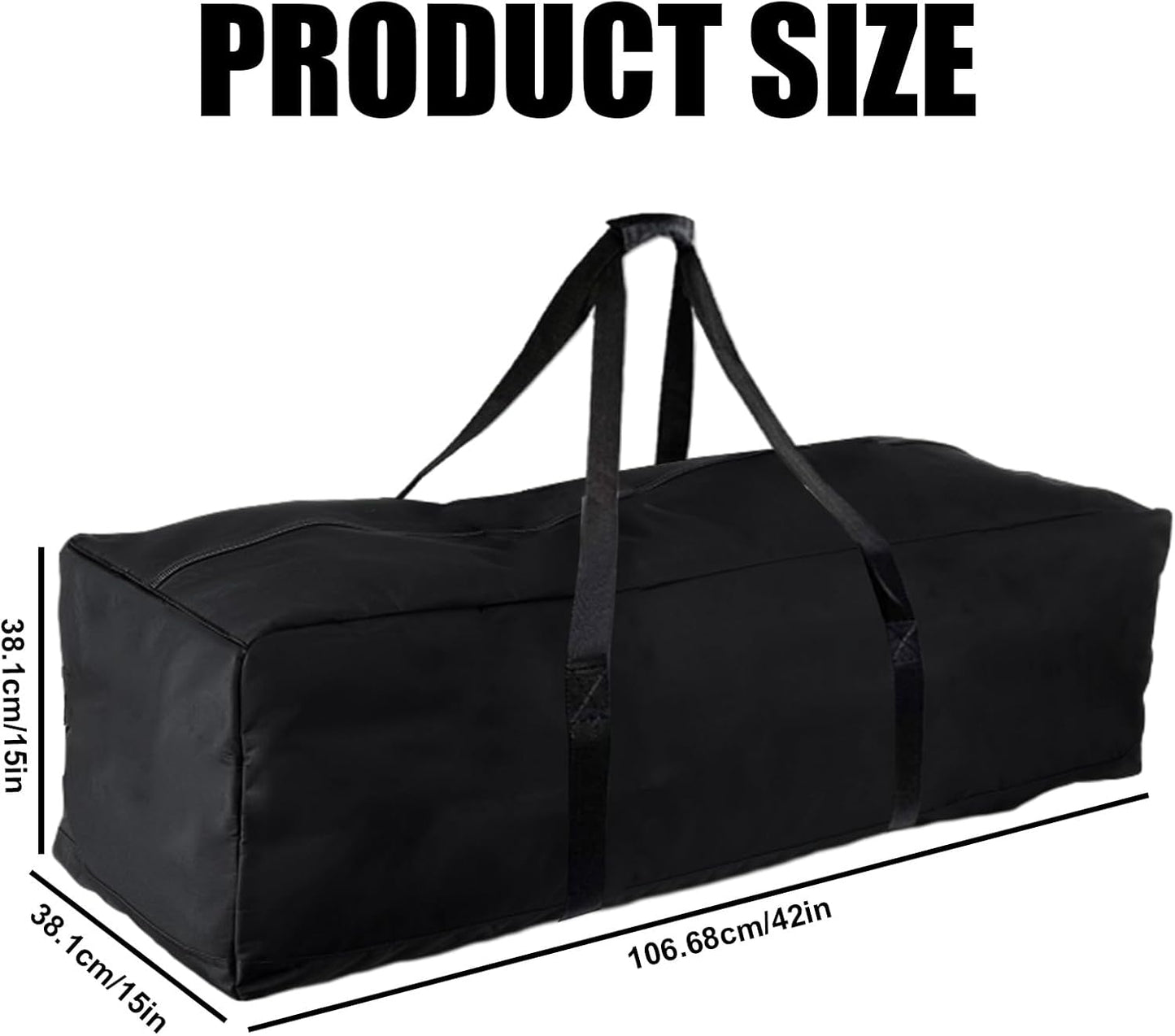 42-Inch 600D Black Travel Sports Duffle Bag with Upgrade Zipper - Collapsible, Waterproof, Multi-Purpose Storage for Camping, Hunting, and Sports Equipment