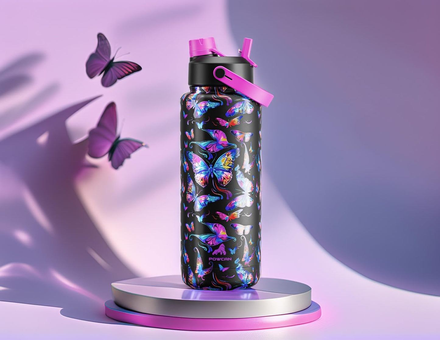 40 oz Insulated Water Bottle with 2-in-1 Straw and Spout Lid, Keep Cold 24H, Leak-Proof, BPA-Free, Double Wall Stainless Steel Water Bottle for Sports, Gym, Travel, and School (Butterfly Waltz)