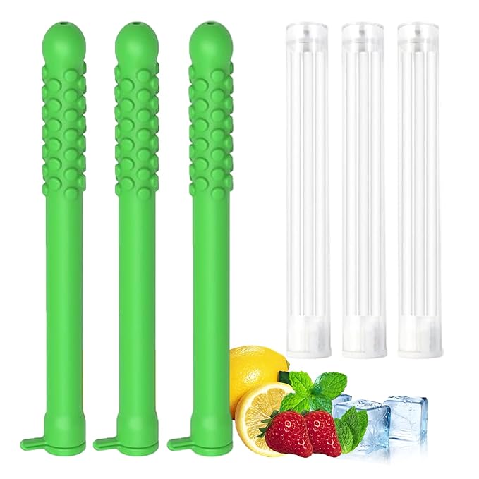 3Pcs Essential Oil Breath Stick for Fresh Breath – Reusable Aromatherapy Breath Stick with 9 Replacement Cores, Portable for Travel, Office（Green）