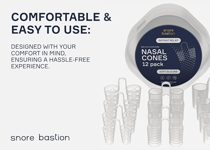 Nasal Dilators for Sleeping - 12 Nasal Cones for Breathing - Nostril Opener and Soft Silicone Nose Vents for Quiet Nights and Restful Sleep - Sinus Cones