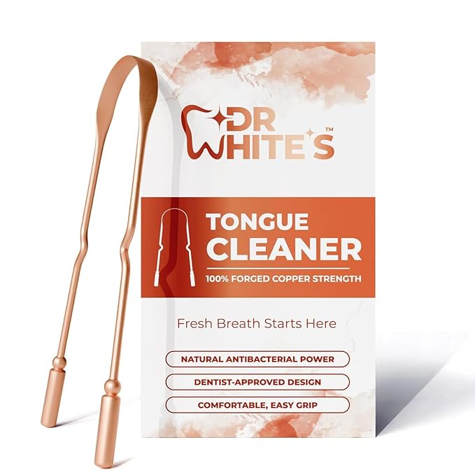 Dr. White’s Copper Tongue Cleaner – Dentist-Formulated Dual-Grip Design for Fresh Breath & Everyday Oral Detox – 100% Forged Copper, For Adults & Kids, Rust-Resistant, Built to Last