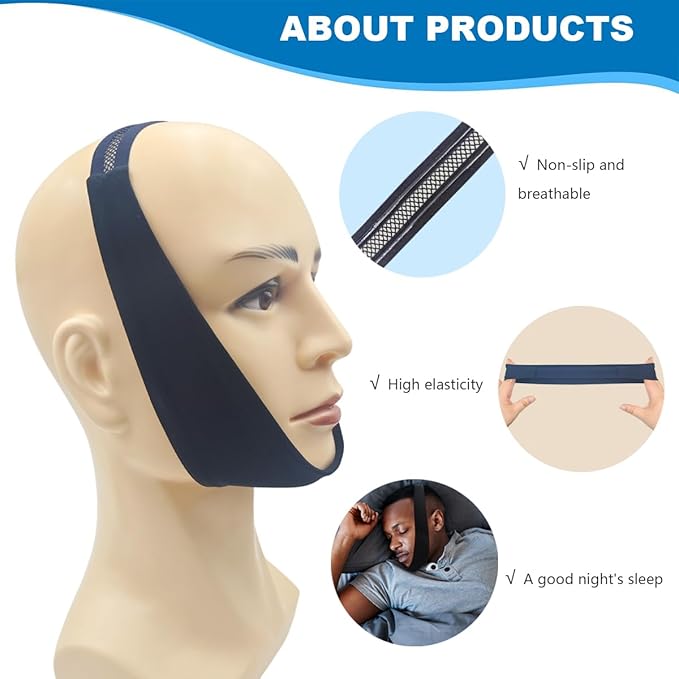 1 Pack Black Comfortable Chin Strap for CPAP Users, Chin Strap for Sleeping,Men and Women to Stop Snoring Universal Size- Keep Mouth Closed and Reduce Air Loss for Better Sleep