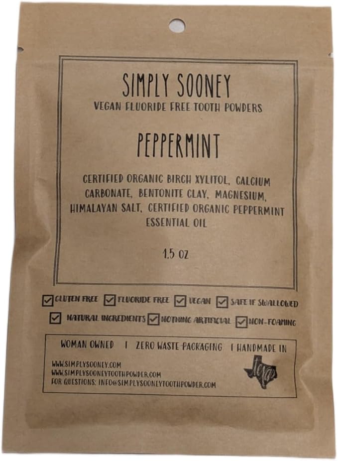 Remineralizing Organic Vegan Fluoride Free Tooth Powder Peppermint Formula I Zero Waste Refill I Stronger Teeth I Fresh Breath I with Xylitol for Cavities