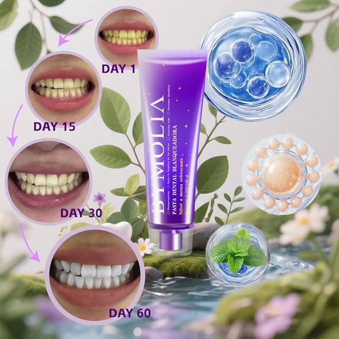 BYMOLlA Whitening Toothpaste Gentle PurpleFormula-Fluoride-Free Enamel Repair -Anti-Plaque Oral Care - Color Corrector for Coffee &Tea Stains -Mint Flavor for Long-Lasting FreshBreath