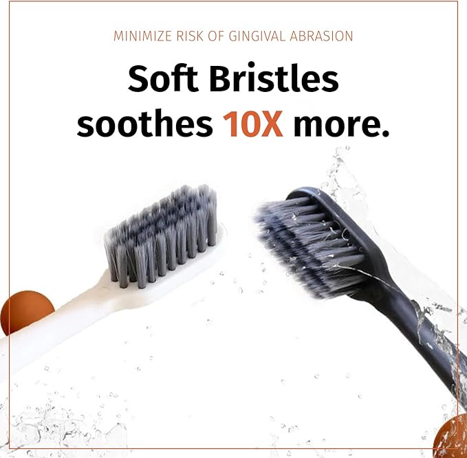 TOKII Tongue Scraper Cleaner Charcoal Bristles Toothbrush for Bad Breath with Waterproof Pouch for Travel, Hygienic Stand and Enviromentally Friendly (Black, Pack of 1)