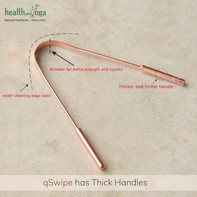 HealthAndYoga™ qSwipe Copper Tongue Cleaner Scraper - Hygienic, Non-Synthetic Grip – Tongue Brush Cleaner (Copper - 1-Pack)