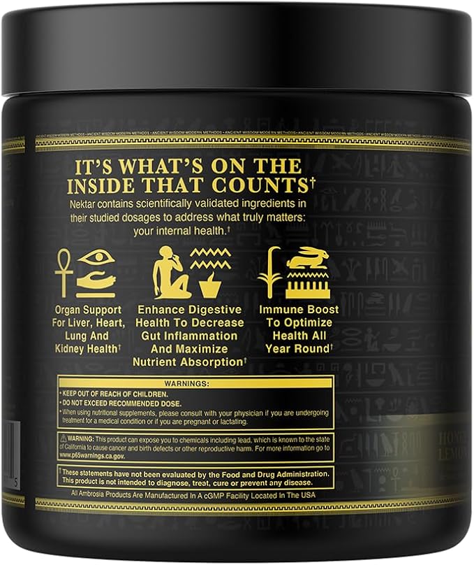 Ambrosia Nektar - Superfood Powder | Complete Health Supplement | Organ Support - Liver, Kidney Health | 30 Servings (Honey Lemon)