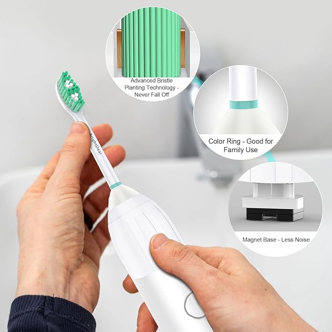 Toothbrush Heads for Philips Sonicare Essence Elite Advance Xtreme CleanCare E-Series Electric Sonic Screw-on Brush Replacement HX7022/66 HX7023 HX7001 with Cap, 6 Pack