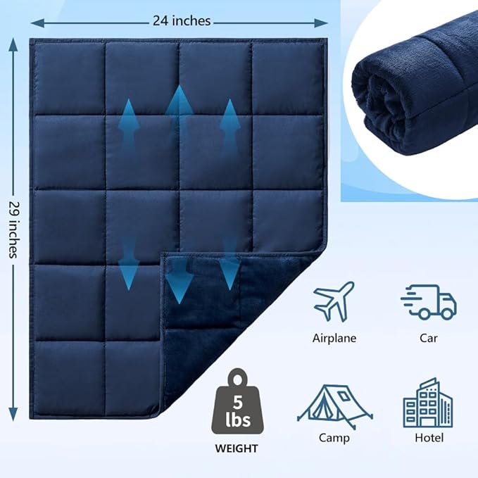 L'AGRATY Weighted Lap Pad 7lb: Small Weighted Blanket for Adults - Cooling, Portable Travel - Washable All-Season (29" x 24")