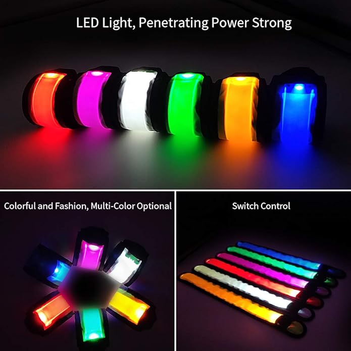 LOBKIN Safety Bracelets, LED Slap Armband Kids Walking at Night Safe LED Light Wrist Light Reflective Belt, Magic Band Running Lights for Runners