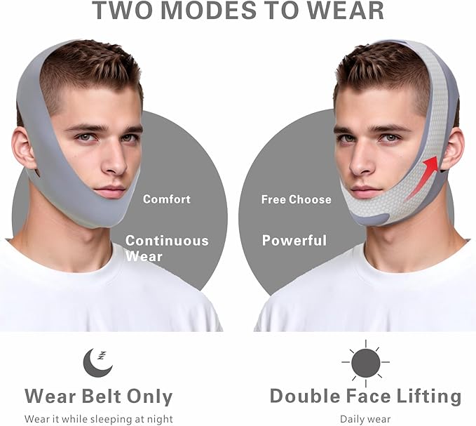 Chin Strap for CPAP Users, Chin Strap for Snoring, Chin Srap for Sleeping, Anti Snoring Devices Adjustable, Breathable and Reusable, Chin Strap for Men and Women to Graphene Stop Snoring (grey）