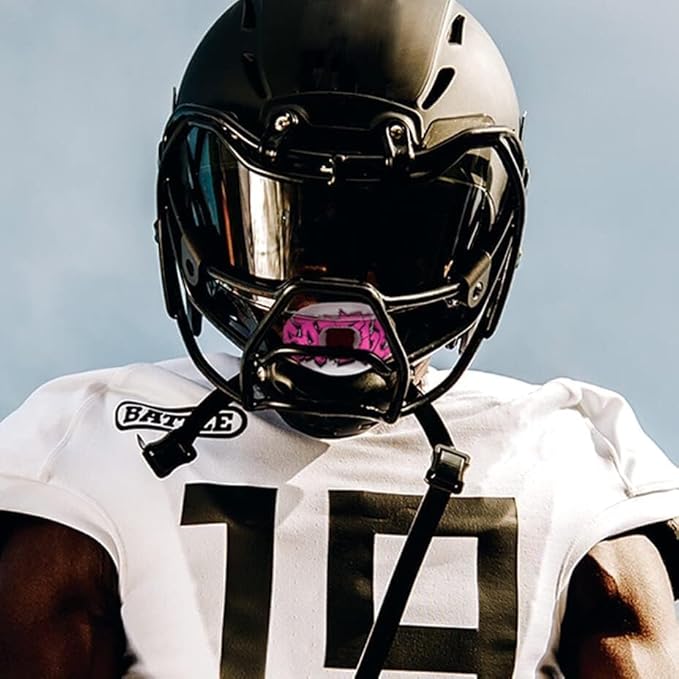 Battle Sports Oxygen Football Mouthguard - Football Mouth Guard with Strap, Superior Airflow & Better Performance, Maximum Breathability, Works with Braces - Beware of Dog/Black