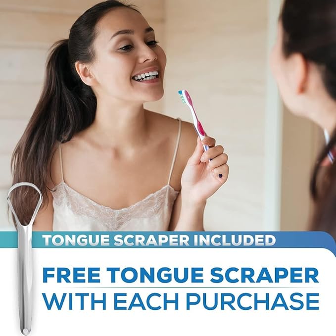 Oral Probiotics & Tongue Scraper for Bad Breath Support - Chewable Dental Probiotic for Teeth & Gums & Fresh Breath - 6 Probiotic Strains - BLIS M18 - Supportive Oral Probiotic - Mint Flavored - 60ct