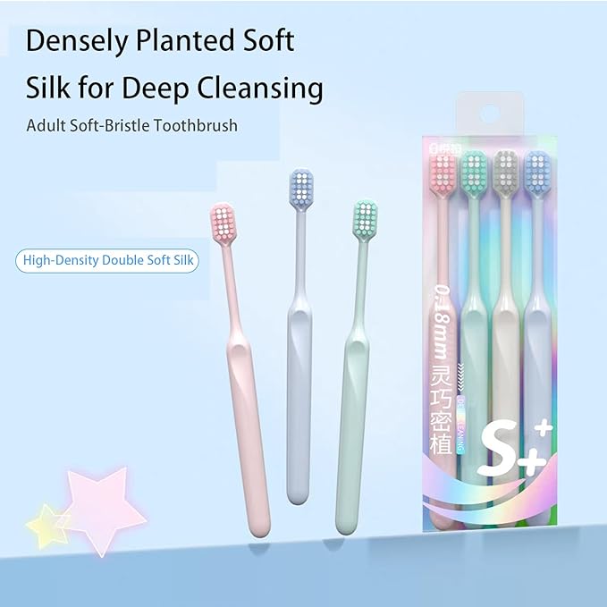 4-Piece Handheld Toothbrush Set, Non-Slip Soft-Bristle Toothbrushes