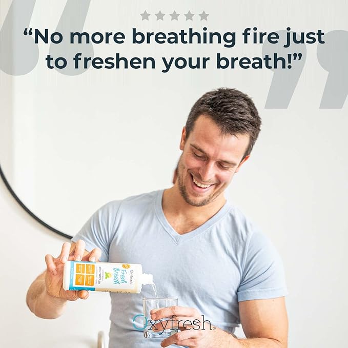 Oxyfresh Lemon Mint Fresh Breath Mouthwash – Bad Breath Treatment – SLS & Fluoride Free – Alcohol Free, Gentle Nonburning with Xylitol & Essential Oils – 16 Fl Oz