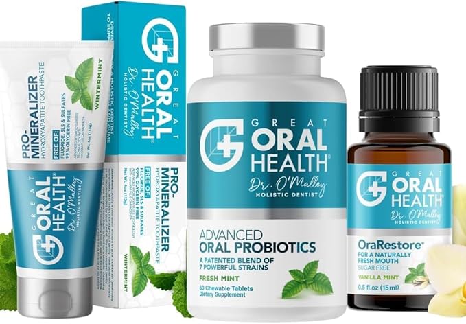 Great Oral Health Dentist Formulated Trio Bundle - Remineralizer Nano-Hydroxyapatite Wintermint Toothpaste - Mint Oral Probiotics for a Healthy microbiome- OraRestore Oral Health Essential Oil Blend