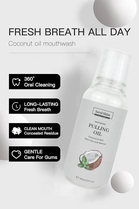 Coconut Mint Pulling Oil for Teeth 150 ml, Coconut Mint Mouthwash for Teeth and Gums, Pulling Oil for Mouth Gum Health, Pulling Oil Coconut and Mint for Teeth Whitening