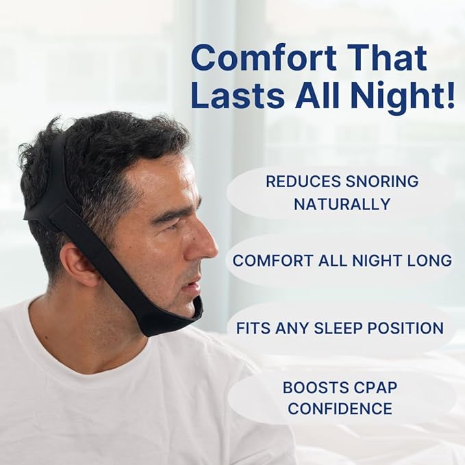 Snugell Premium Chin Strap for CPAP Users – Adjustable and Comfortable Halo Design Chin Straps for Sleeping – to Keep Mouth Closed During Sleep – Improves CPAP Therapy – Anti Snoring Straps