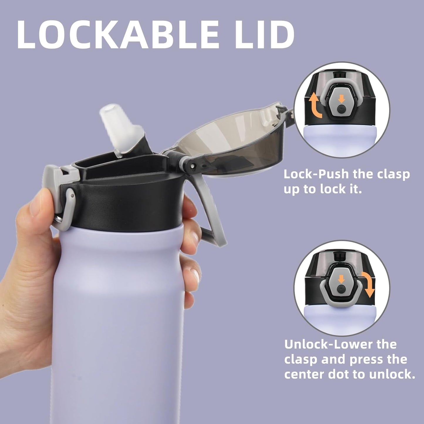 Insulated Water Bottle with Straw and Carry Loop,18 oz Stainless Steel Double Wall Vaccum Metal Water Flask with Leak-proof Lid,Light Purple