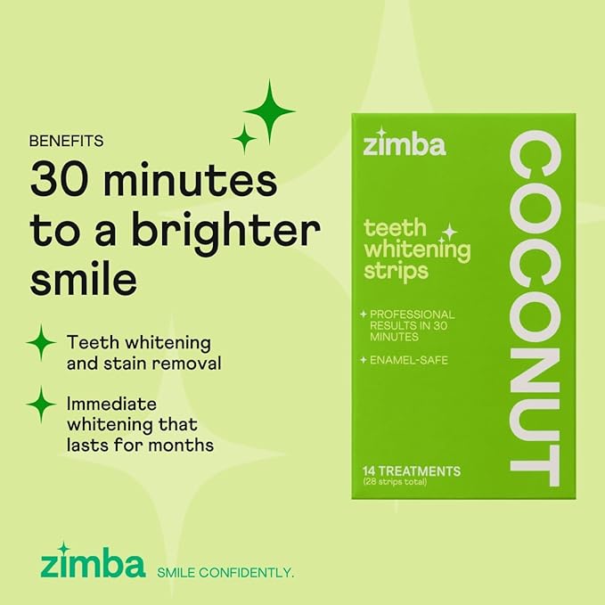 Zimba Coconut 2PK Teeth Whitening Strips for Teeth Sensitive, White Strips for Teeth Whitening, Teeth Whitener Stain Remover 28 White Strips Included Per Pack, 28 Day Treatment
