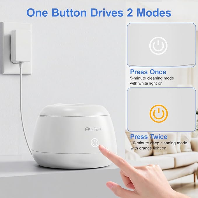 Ultrasonic Retainer Cleaner Machine 48kHz Denture Cleaner 200ml Dental Appliance Cleaner for Aligner, Night Guard, Brace, Jewelry