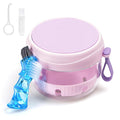 Denture Case with Strainer and Mirror, Leak Proof Denture Bath Cup for Travel, Purple Denture Container Cups for Soaking Full & Partial Dentures, Retainers with Denture Brush, Aligner Removal Tool