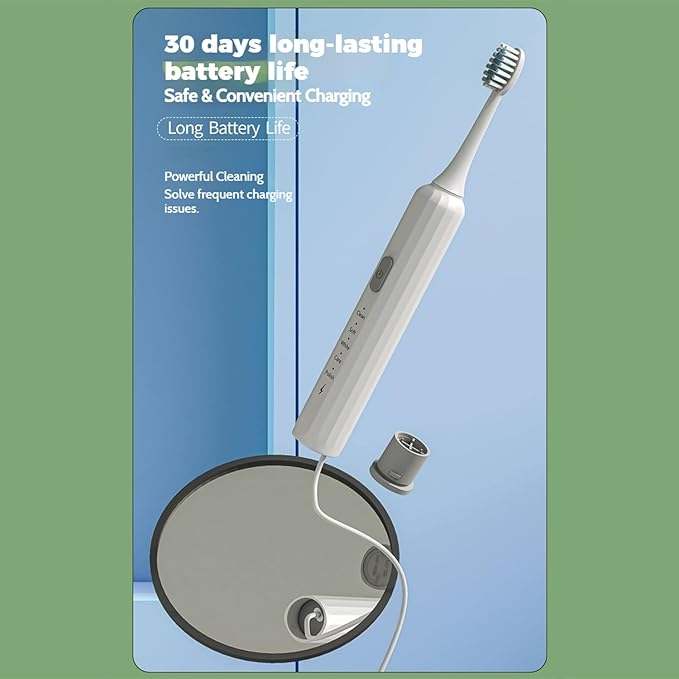 Electric Toothbrush for Adults, 5 Modes USB Rechargeable with 2 Extra Brush Heads, 66000 RPM Sonic Toothbrush with 2-Minute Timer, IPX7 Waterproof, Soft Bristles (White)