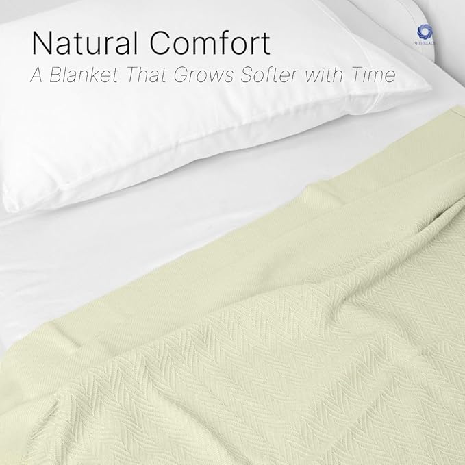 100% Cotton Herringbone Weave Blankets, 66" X 90" Twin, Throw Blanket for Bed, All Season Cotton Blanket, Cozy Blanket,Throws & Bed Blanket, Throw Blanket for Couch, Modern Home Decor -Sage