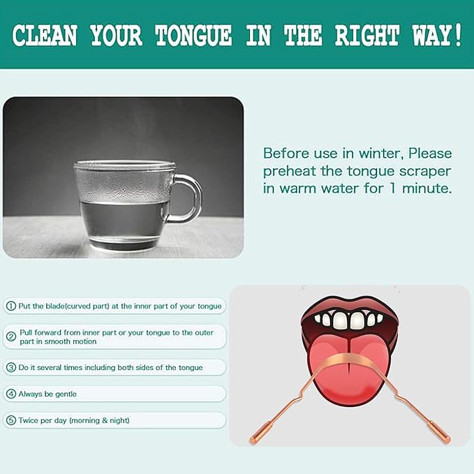 RONAVO Copper Tongue Scraper for Adults (2 Pack), 100% Pure Copper, Naturally Anti-Microbial, Banishes Bad Breath and Maintains Oral Hygiene, Tongue Cleaner with Travel Case, Easy to Use and Clean