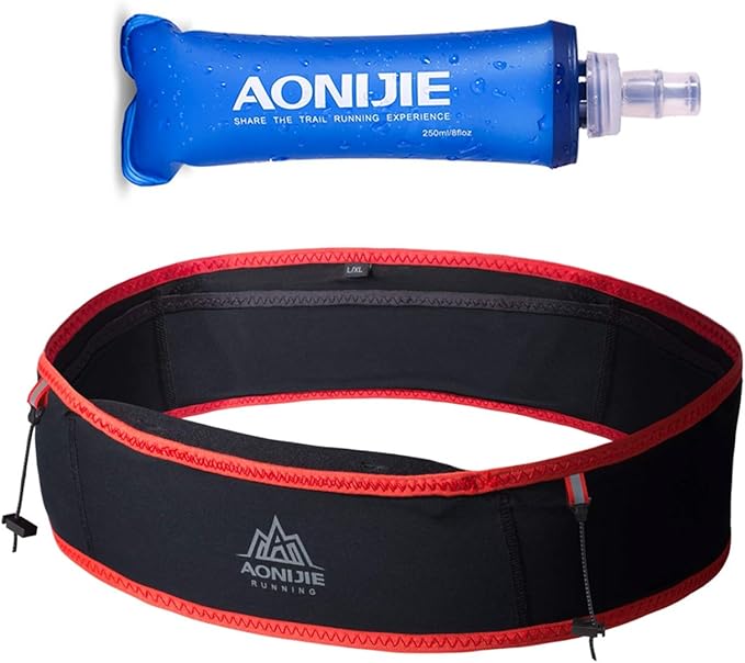 AONIJIE Hydration Belt Running Fanny Pack, with 250ml Soft Water Bottle Flask Phone Holder for Trailing Running Climbing Jogging Cycling Workout Fitness 3 Colors (Red, S/M)
