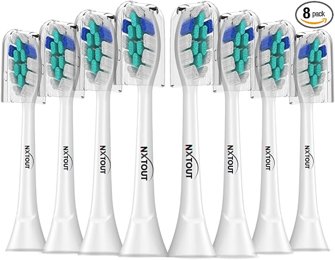 Replacement Toothbrush Heads Compatible with Philip Sonicare Electric Toothbrushes C2, 4100 -Pack of 8 Sonicare Replacement Heads with Soft Dupont Bristles for Deep Cleaning, Gum Care & Plaque Removal