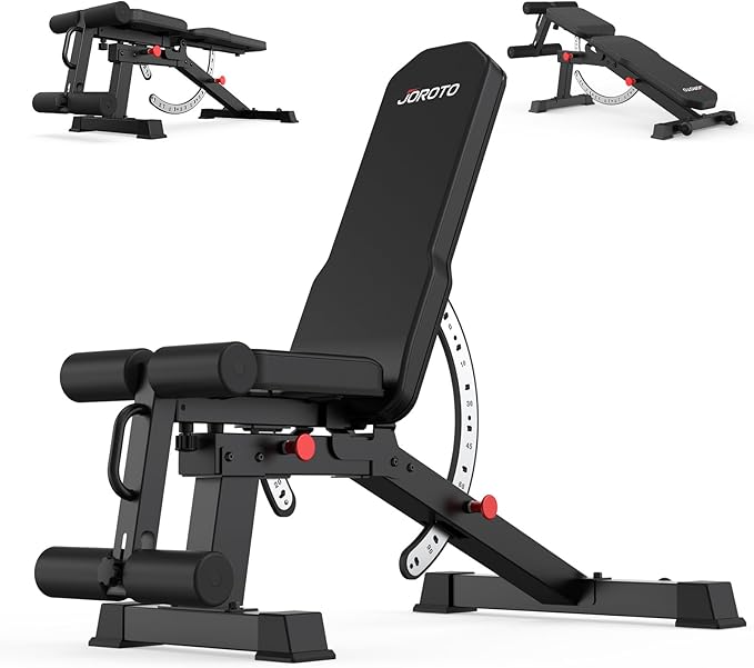 JOROTO MD65 Adjustable Weight Bench, 1700LB Heavy Duty Workout Bench for Home Gym, Flat Incline Decline Sit Up Utility Bench Press with 9 Backrest & 3 Seat Positions, Removable Leg Support & Wheels