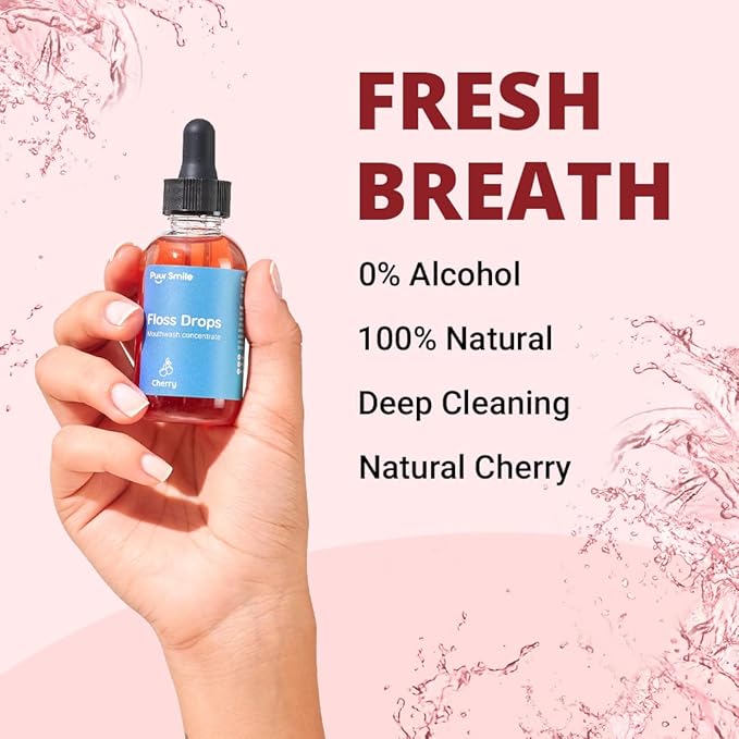 Concentrated Floss Drop Serum – 2oz Concentrated Mouth Wash to Use in Water Flosser | Natural Essentials Promotes Good Breath | Organic Drop Provides Good Oral Health (Cherry Flavor)