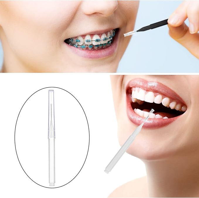Patelai 50 Pieces Interdental Brush for Cleaner Braces Brush Toothpick Dental Tooth Flossing Head Oral Dental Hygiene Flosser Toothpick Cleaners Tooth Cleaning Tool(Black, White)