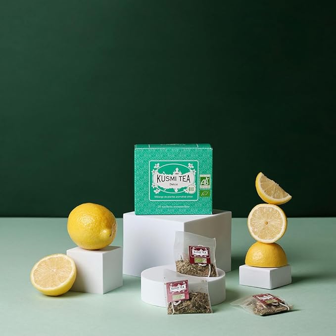 Kusmi Tea - Pack of 2 Boxes of Tea Bags - Detox - Organic Blend of Green Tea, Mate & Lemon - Lemongrass, Rose Hip and Lemon Flavours - Enjoy Hot or Iced - 2x20 Tea Bags