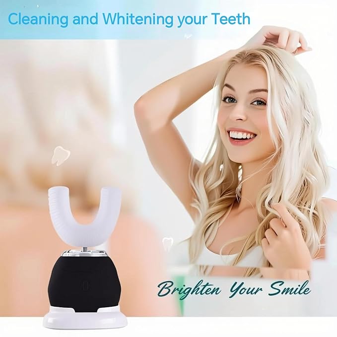 Automatic U-Shaped Ultrasonic 360 Auto Toothbrush with Whitening Blue Light for Adults