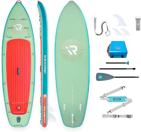 iROCKER Cruiser 7.0 Inflatable Stand Up Paddle Board Premium SUP and Accessories - Beginner Friendly - Extra Wide Base - Tandem Capable