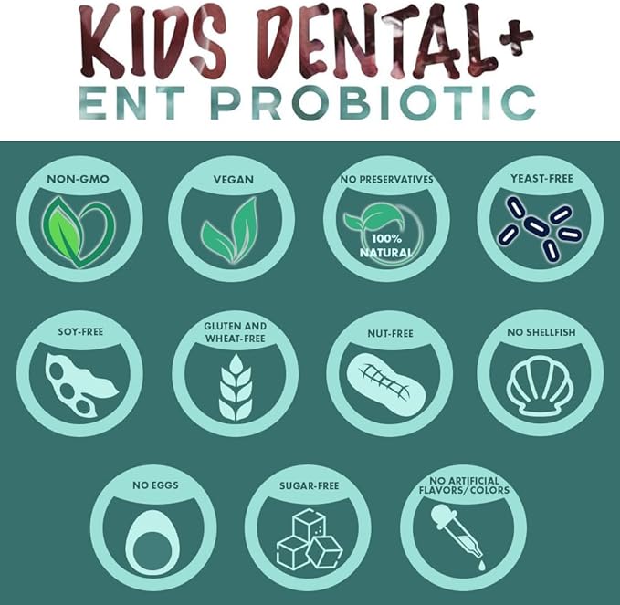 Children's Dental Probiotic Chewables - Digestive & Immune Support - Oral Probiotics for Healthy Teeth and Gums, Bad Breath & ENT Support - Cherry-Pomegranate Flavor (60 Count)