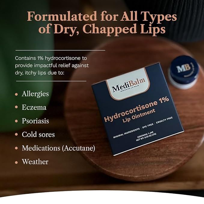 1% Hydrocortisone Lip Balm – Petrolatum-Free Relief for Chapped, Dry, or Irritated Lips due to Accutane, Isotretinoin associated Cheilitis, Weather Damage, and more - Unflavored