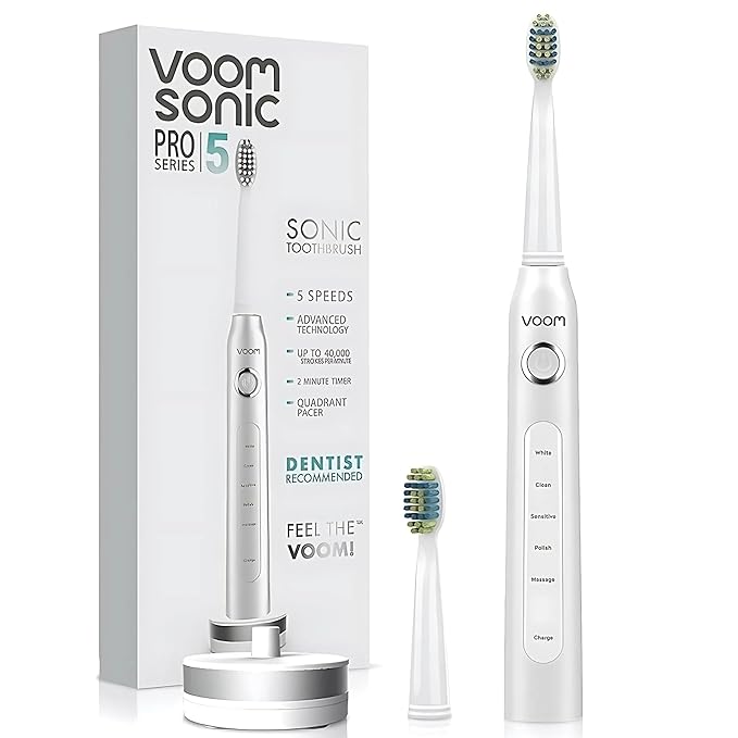Voom Sonic Pro 5 Electric Toothbrush for Adults - Ultrasonic Electric Toothbrushes with Replacment Brush Head, Dentist Recommended Power Sonic Toothbrush with 5 Modes