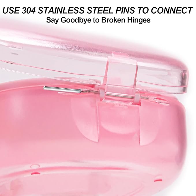 Pink Aligner and Retainer Case Double-layer Cute Slim Braces Night Mouth Guard Case with Remover Tool, Chew and Cleaning Brush, Built in Mirror Orthodontic Dental Retainer Container