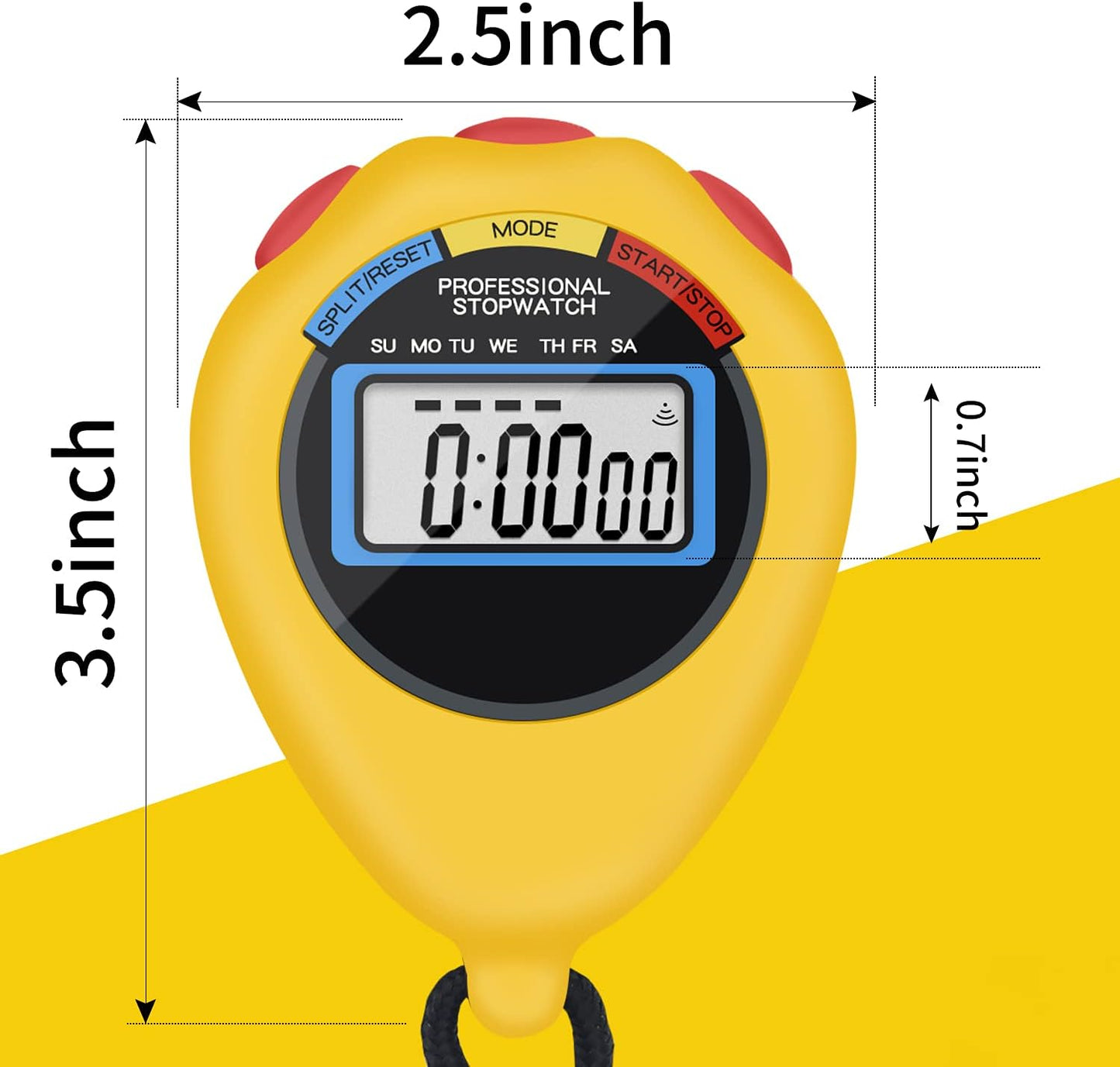 12 Pack Multi-Function Electronic Digital Sport Stopwatch Timer, Large Display with Date Time and Alarm Function,Suitable for Sports Coaches Fitness Coaches and Referees (Yellow)