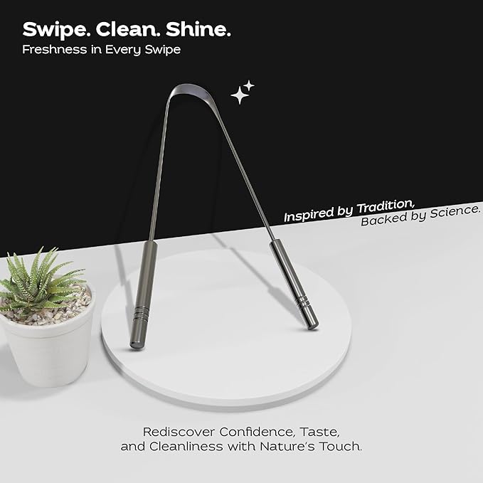 Justnatur 100% Pure Stainless Steel | Ultimate Tongue Cleaner for Fresher Breath | Reusable Metal Tongue Scraper for Adults & Kids | Extra Durable Tongue Cleaning Tool (30g Pack of 2)