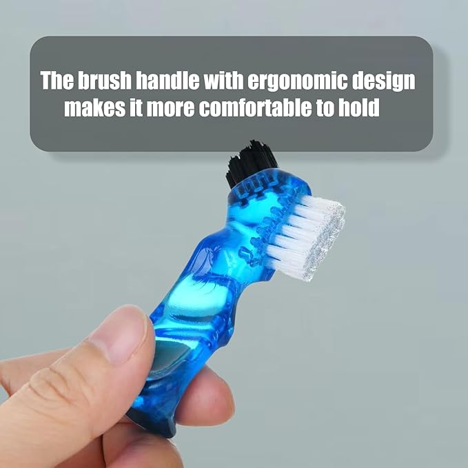 4 Pieces Mini Denture Cleaning Brush Set with Multi-Layered Bristles with Aligner Removal Tool Portable Denture Double Sided Brush for False Teeth Cleaning Easy to Carry 4 Color