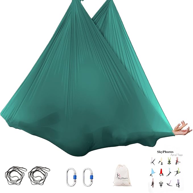 5.5 Yards Aerial Silks Yoga Swing Set - Aerial Yoga Hammock Kit Anti-Gravity Flying for Fitness, Low/Non Stretch Nylon Tricot Fabric Hardware Included for Dance